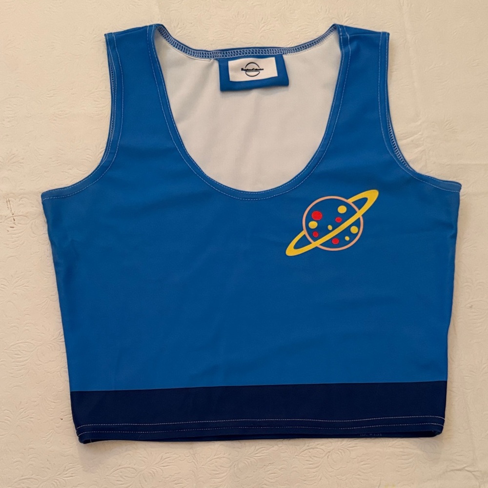 Blue Crop Top with Planet Design